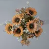 9 Stems Artificial Sunflower Bunch Autumn Home Interior Table Styling Wedding Floral Decor