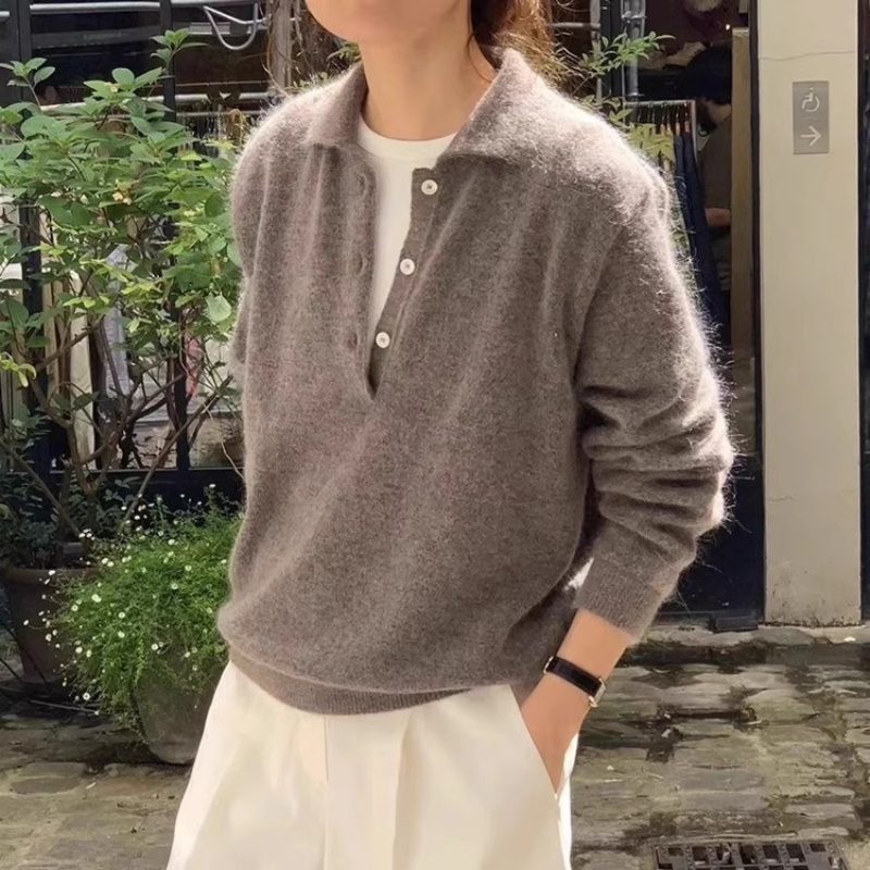 Autumn Winter New Women's Sweater 100% Merino Wool Knitted POLO Collar Pullover Casual Long Sleeve Shirt Women's Clothing Tops