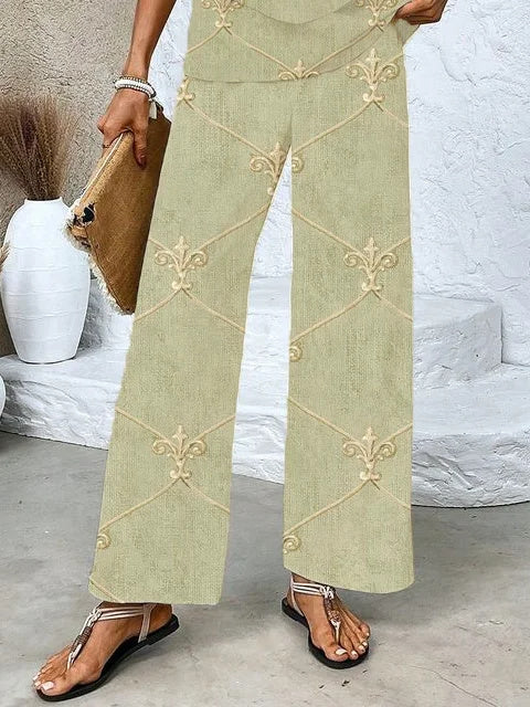 Women's Sleeveless Square Collar Graphic Printed Casual Set