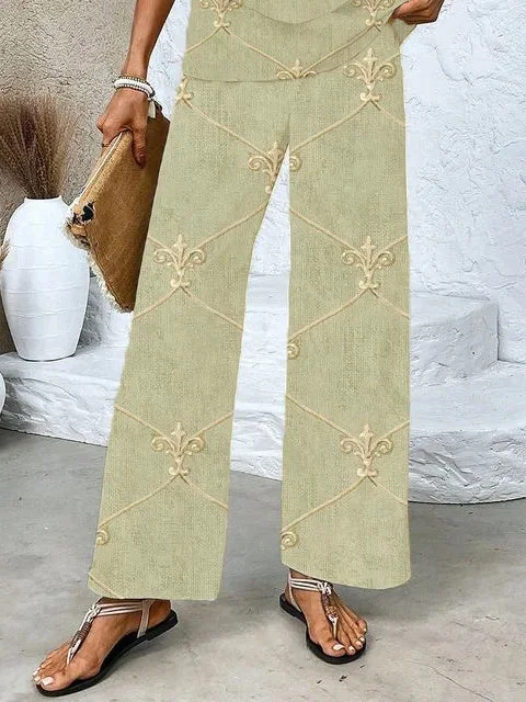 Women's Sleeveless Square Collar Graphic Printed Casual Set