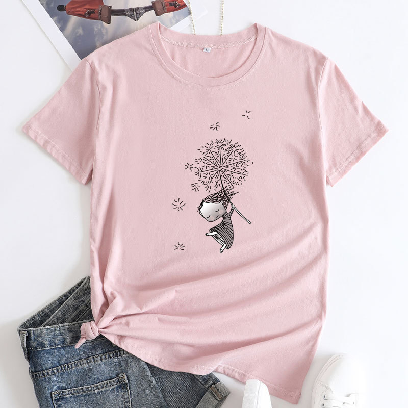 Dandelion Girl Print Women's Cotton T-Shirt | ARKGET