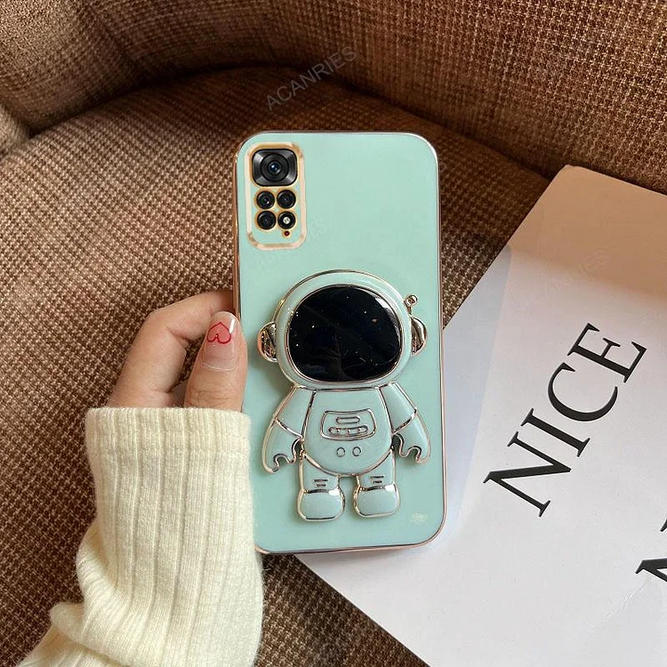 Note11s Astronaut Holder Luxury Plating Case On For Xiaomi Redmi Note 11 11s 10s 10 Pro 4g 5g 11pro 9 8 9s Silicone Stand Cover