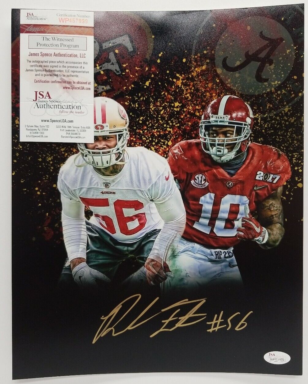 REUBEN FOSTER Signed Autographed SAN FRANCISCO 49ERS 11x14 Photo Poster painting. JSA