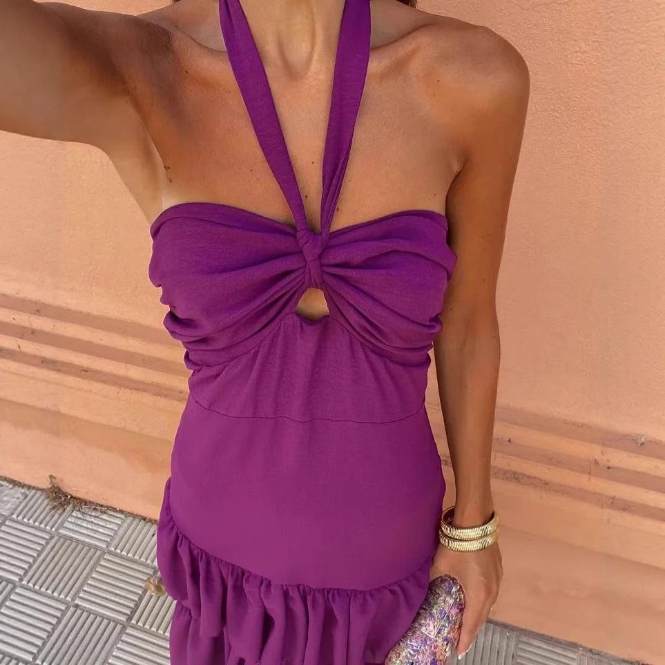 Nigikala Nigikala Women's Clothing Explosion Hanging Neck A Word Collared Back Dress