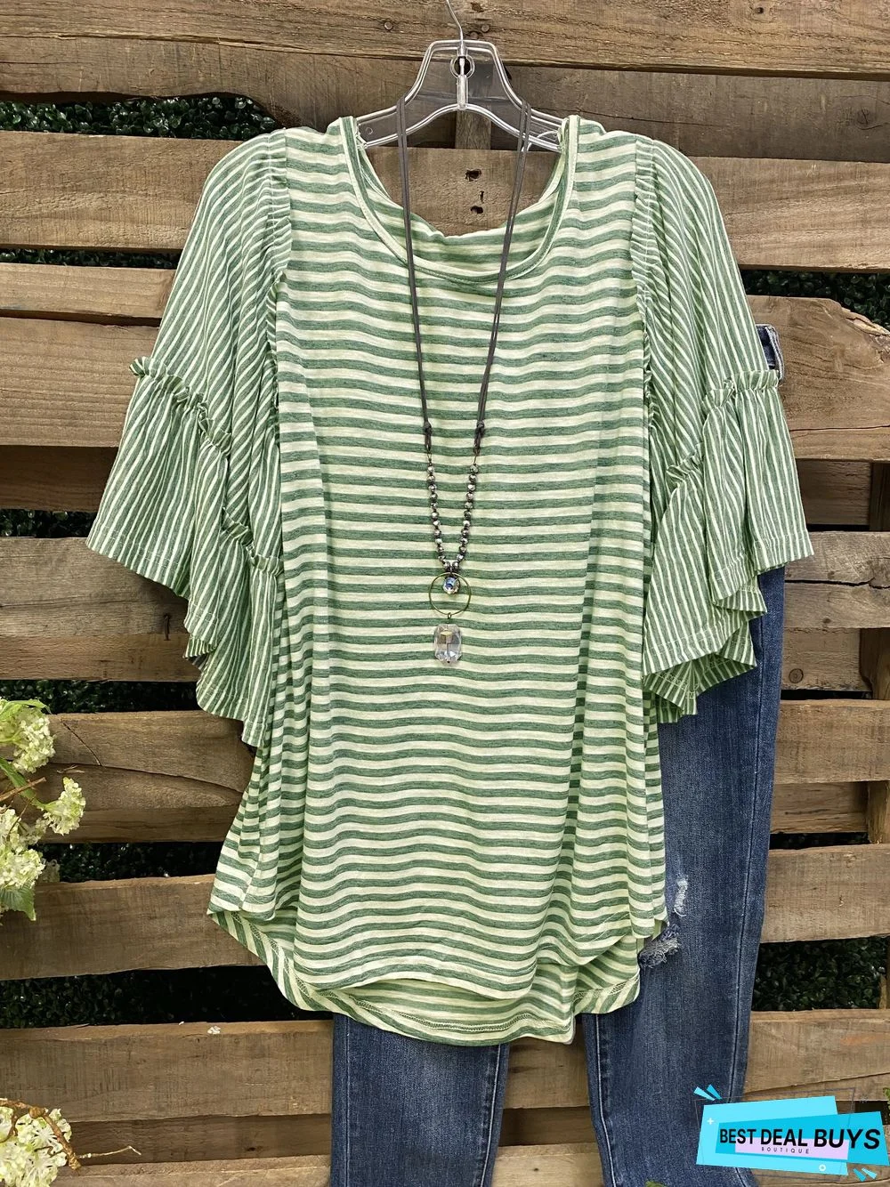 Half Sleeve Striped Casual Shift Tops