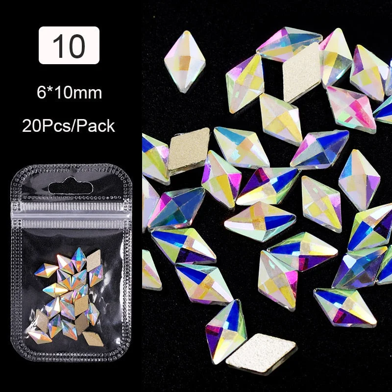 Crystals Clear AB Glass Rhinestone Stones Solid Flat Back Nail Ornaments Colorful Granular Three-Dimensional Nail Art Decoration-Nail Inspo