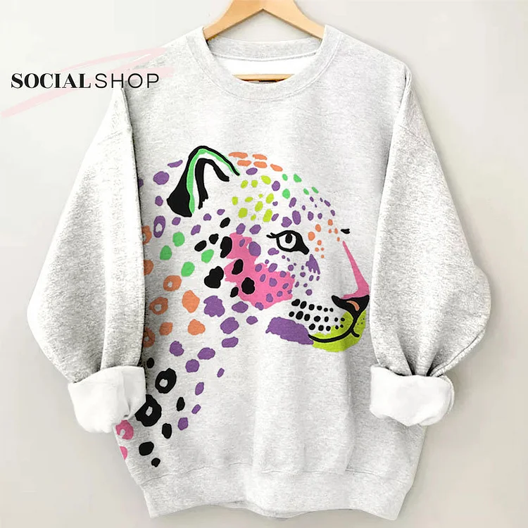 Colorful Cheetah Art Long Sleeve Crew Top socialshop