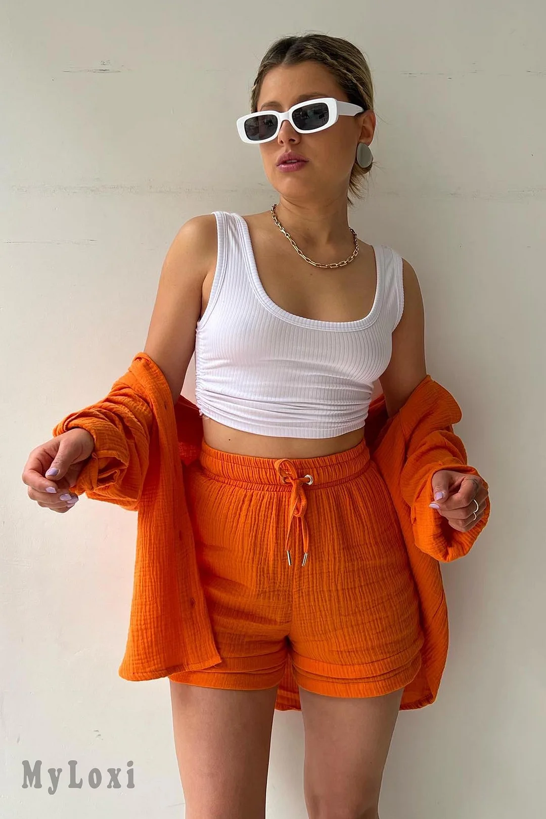 Long sleeve shirt short set