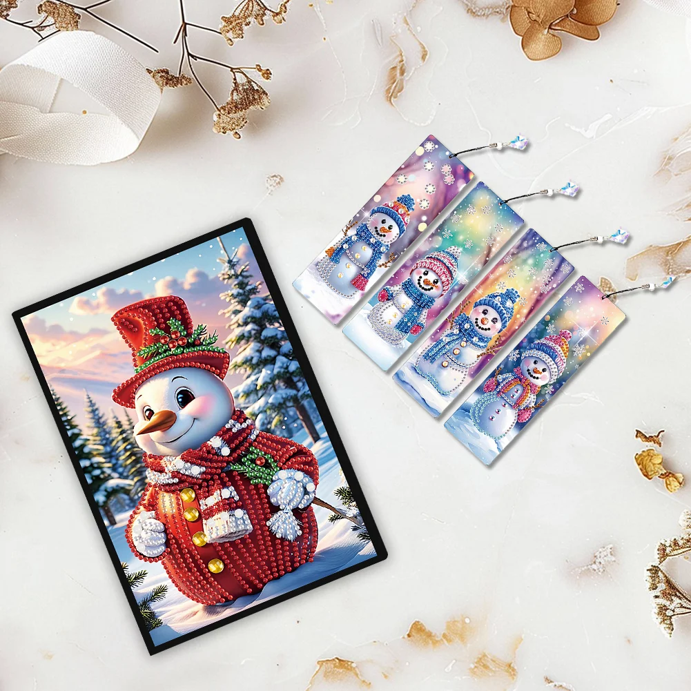 Snowman A5 Size Diamond Painting Notebook Set with 4Pcs Bookmark Holiday Gift