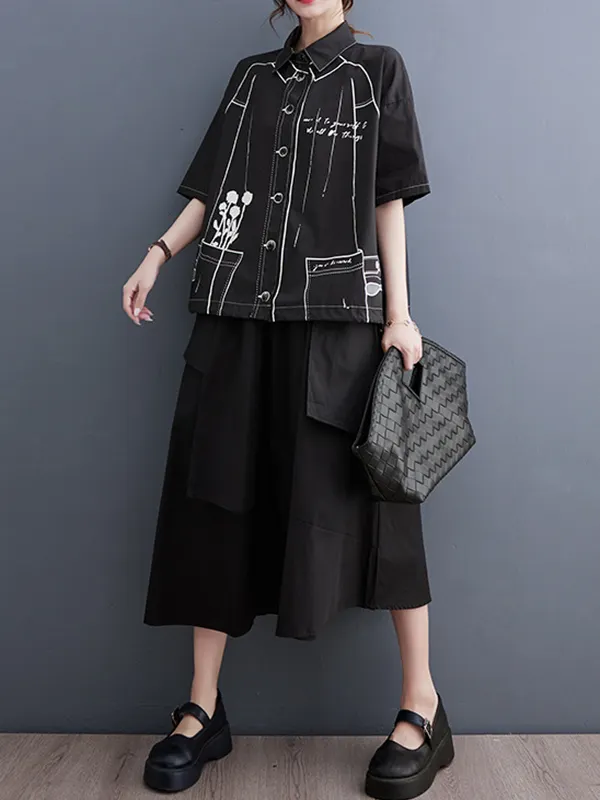 Long Sleeves Loose Contrast Color Printed Split-Joint V-Neck Maxi Dresses main image 0