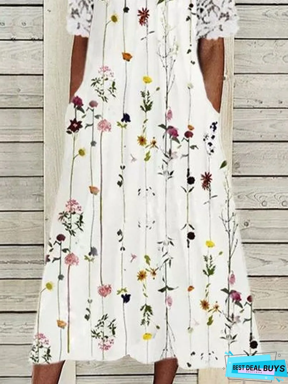 Cotton-Blend Floral Boho Loose Midi Dress