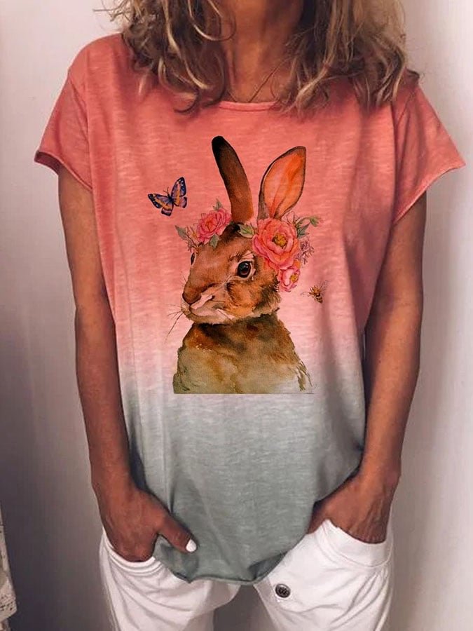 Bunny Flower Print T-Shirt