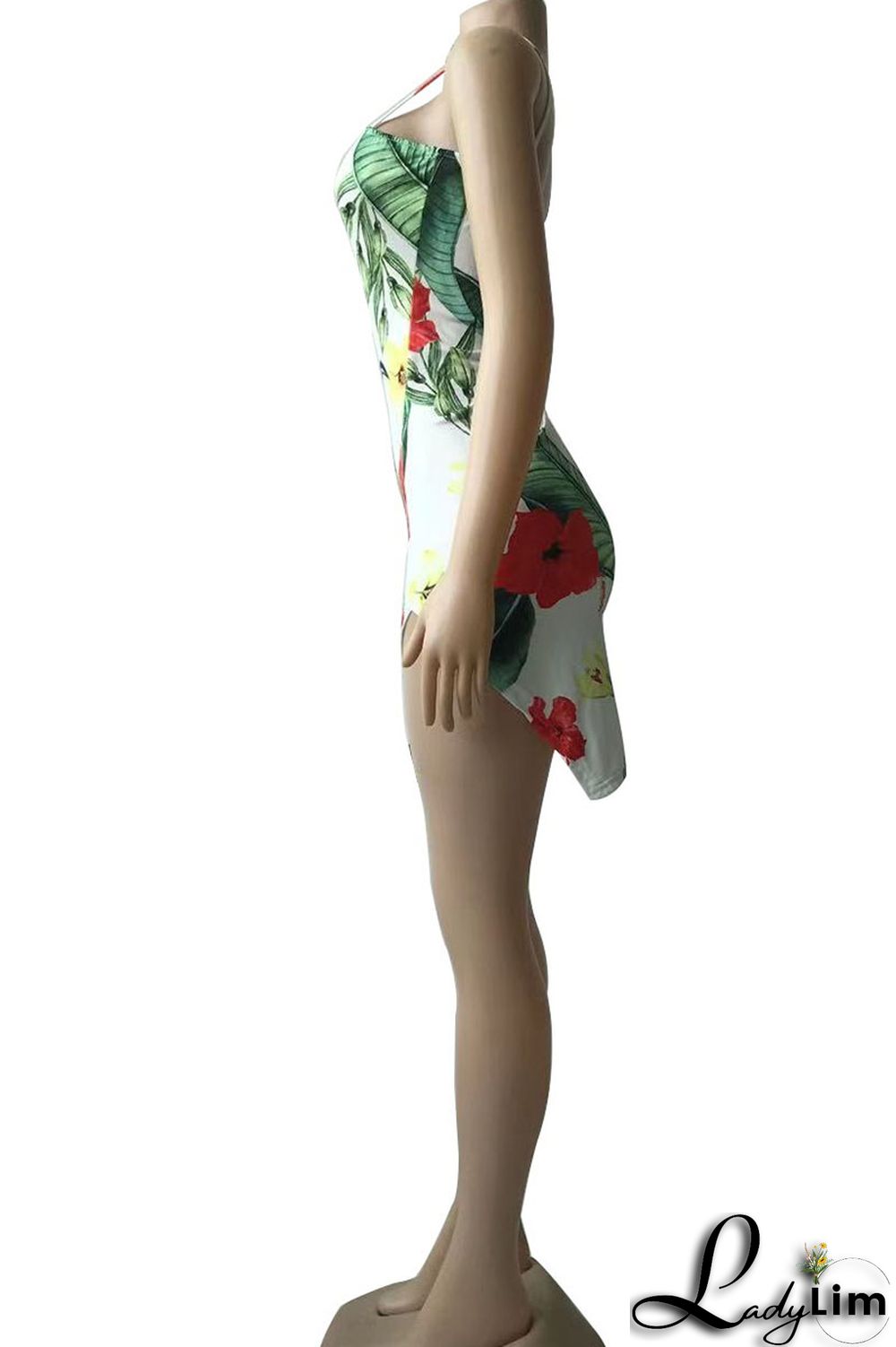 Multicolor Sexy Print Patchwork Slit Spaghetti Strap Sling Dress Dresses