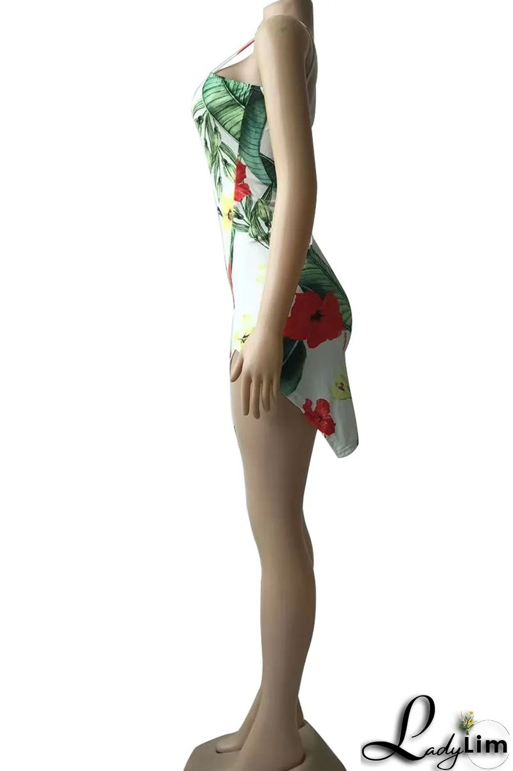 Multicolor Sexy Print Patchwork Slit Spaghetti Strap Sling Dress Dresses