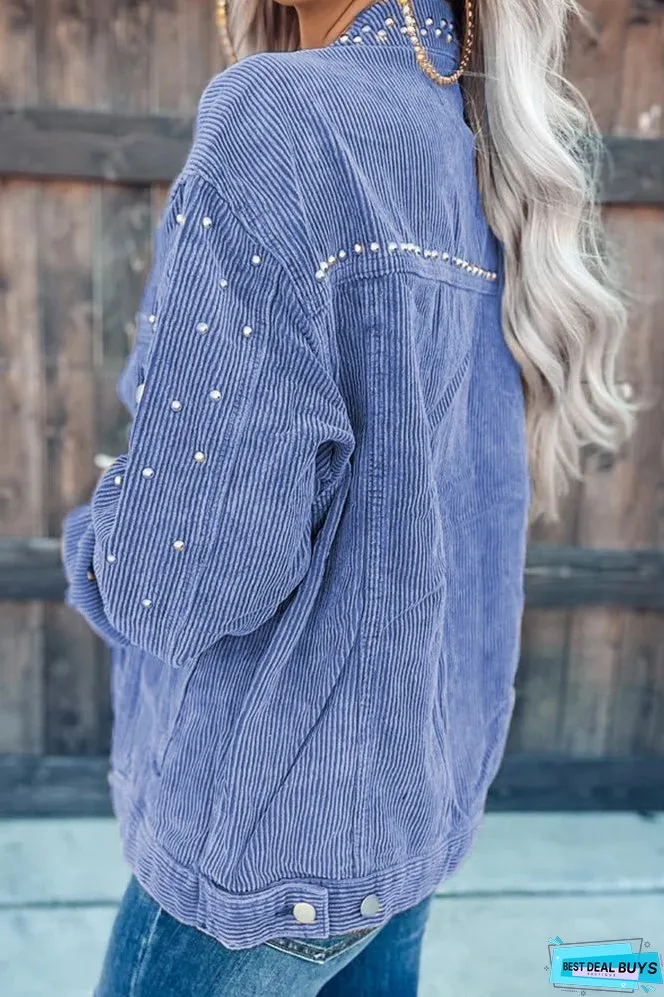 Rivet Patch Short Corduroy Jacket Winter Outfits Coat