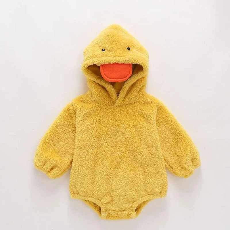 Winter Baby Girl Bodysuits 0-2Yrs Baby Plush Ears Baby Newborn Clothes Hooded Bodysuit Climbing Clothes Plush Thickened