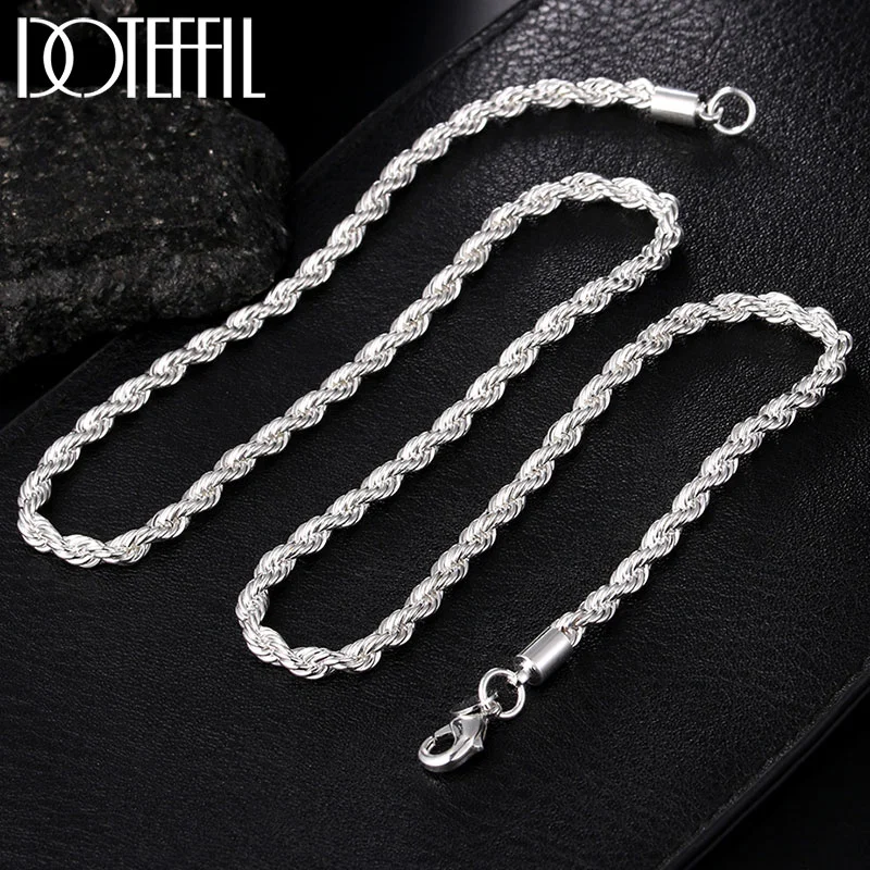 DOTEFFIL 925 Sterling Silver 16/18/20/22/24 Inch 4mm Twisted Rope Chain Necklace For Women Man Jewelry