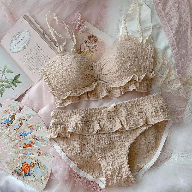 Sweet Ruffled Padded Bra Sets Girls Kawaii Princess Lolita Lingerie Novameme