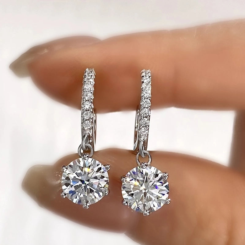 1 Pair White Gold Plated Sterling Silver Moissanite VVS1-VVS2 Moissanite Earrings Geometric Drop Earrings