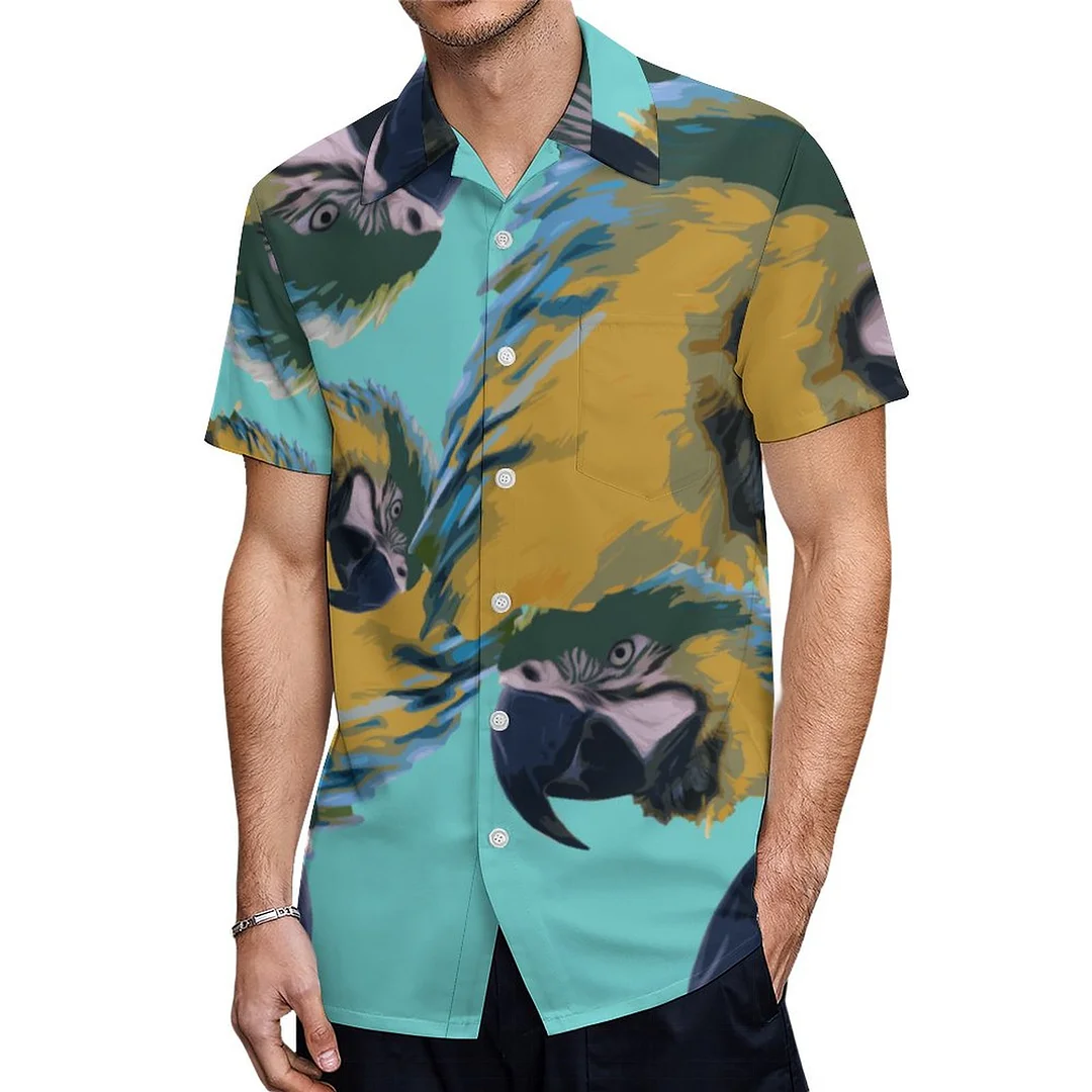 Colorful Vibrant Exotic Tropical Parrots Hawaiian Shirt Mens Button Down Plus Size Tropical Hawaii Beach Shirts