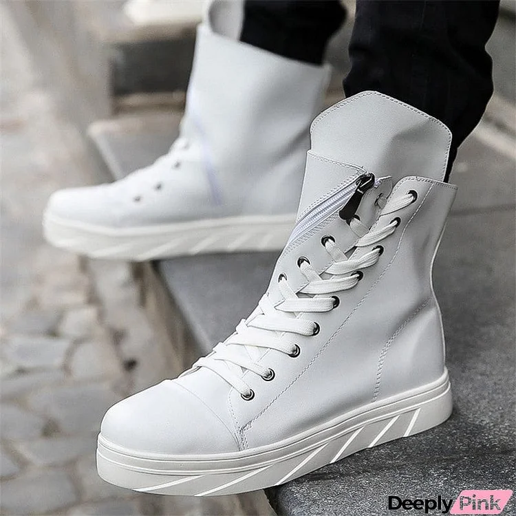 Street Style Thick Sole High Top Zipper Boots for Male Rapper