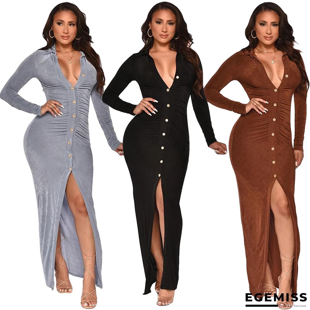 Fashion Solid Color Slim Sexy Bag Hip Cardigan Dress Long Skirt | EGEMISS
