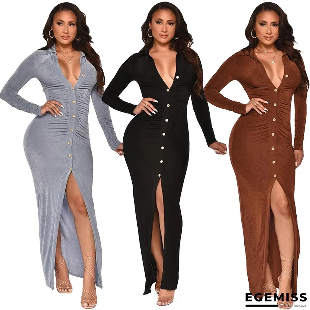 Fashion Solid Color Slim Sexy Bag Hip Cardigan Dress Long Skirt | EGEMISS
