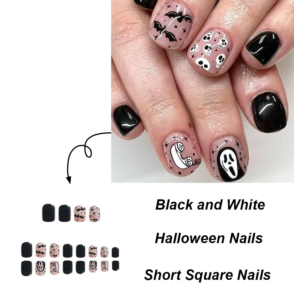 Churchf Churchf Bright Oil Short Party Armor Halloween Skeleton Bat Fake Nail Finished Wear Armor Holiday Nail