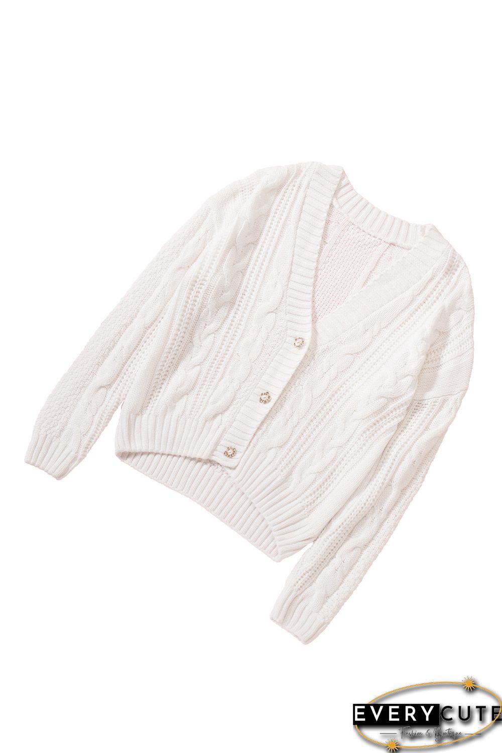 White Buttons Weave Knit Cardigan