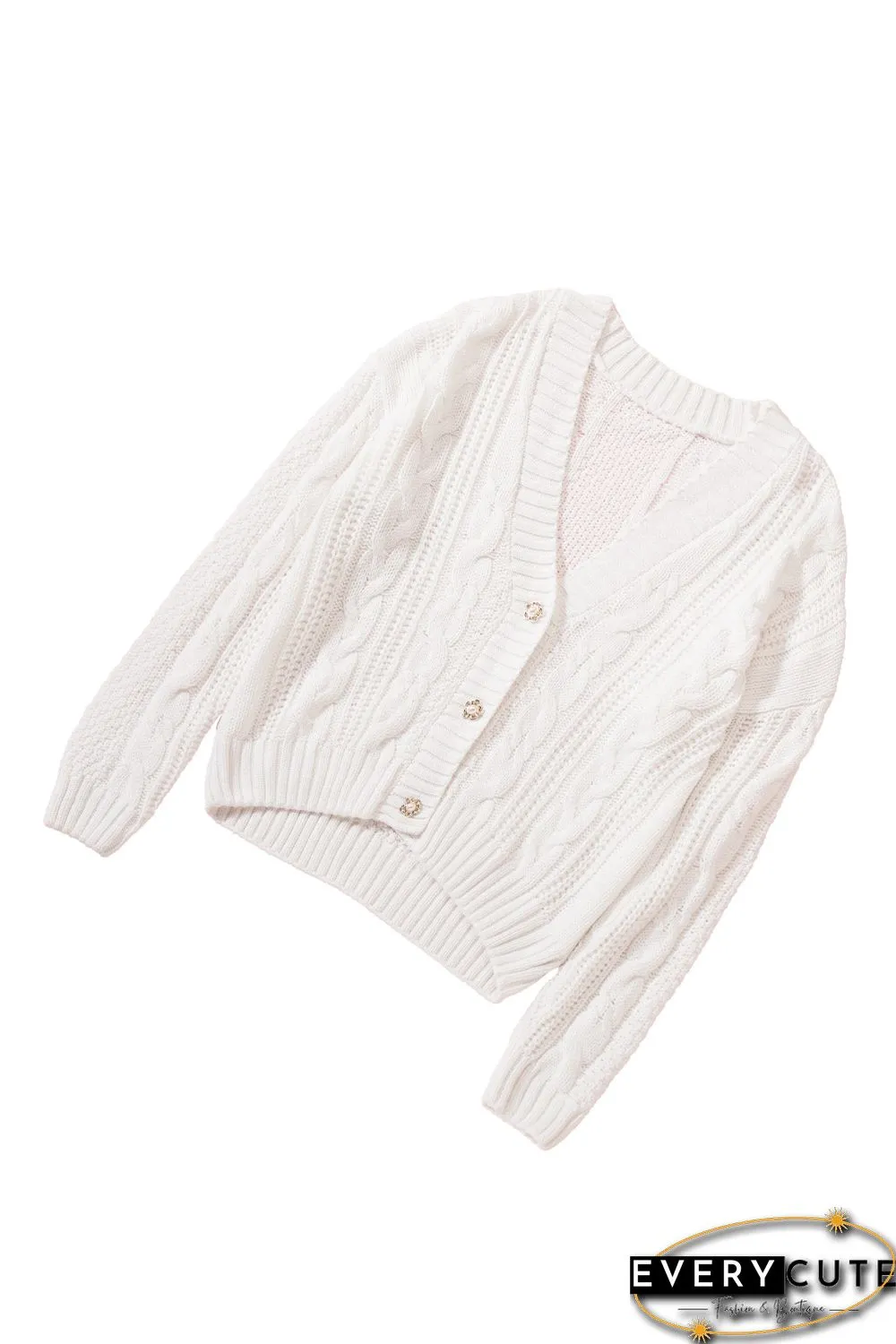 White Buttons Weave Knit Cardigan