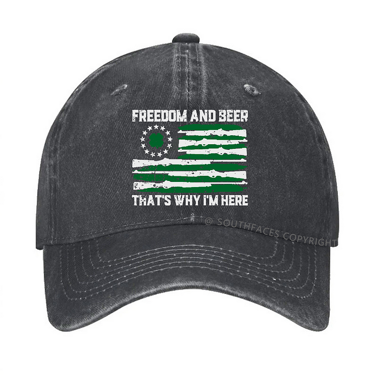 Freedom And Beer That's  Why I'm Here USA Flag Print Hat