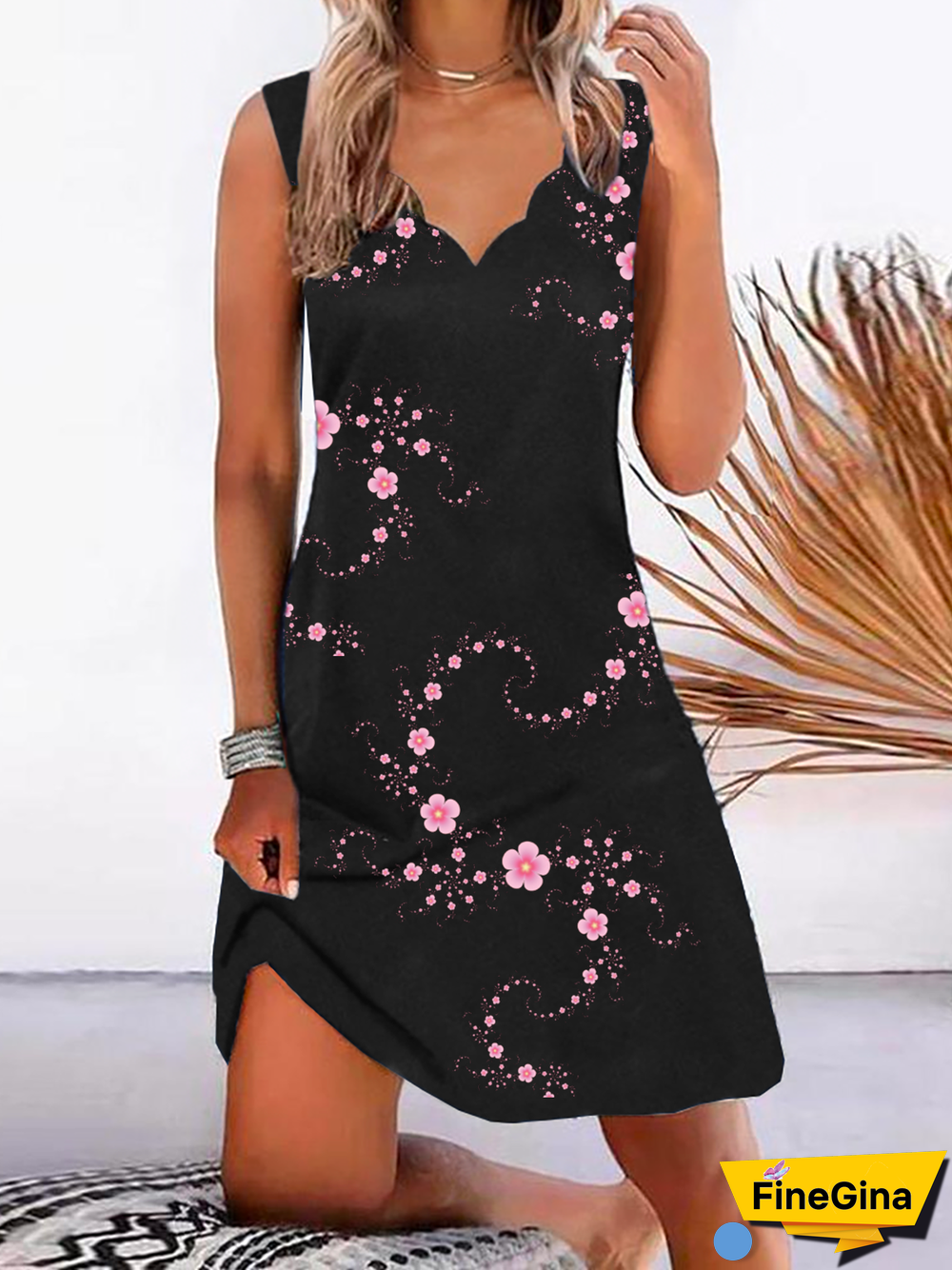 Plus size Floral Casual Sleeveless Dress