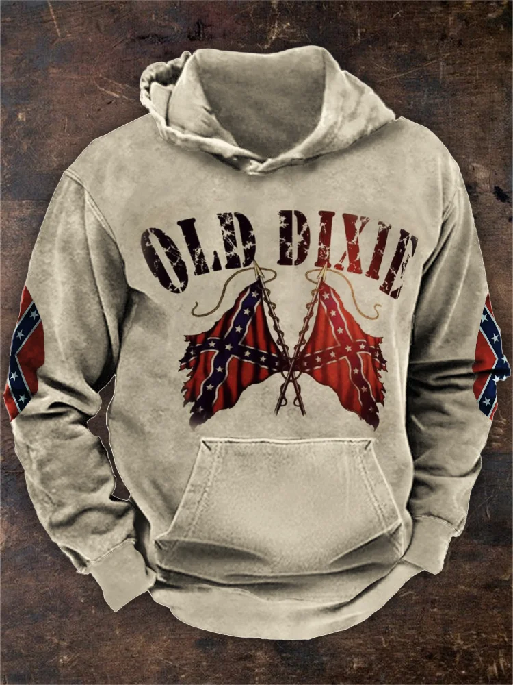 Comstylish Men's Old Dixie Southern Pride Rebel Flag Patchwork Hoodie