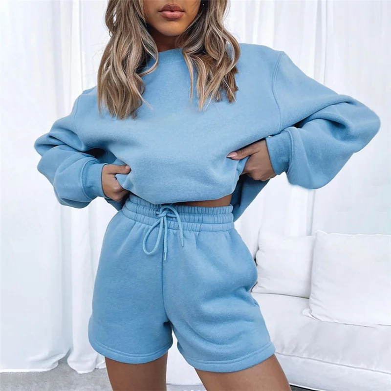 Thickened loose Sweatershirt + loose shorts two-piece set