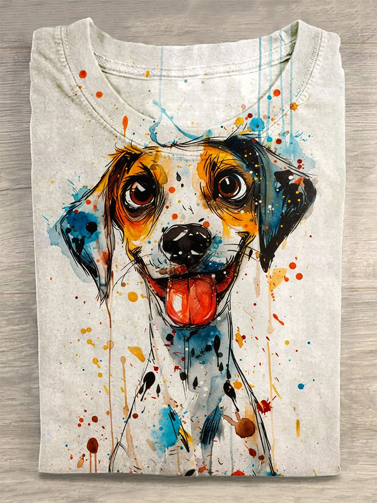 Comstylish Vintage Funny Cute Dog Art Print T-Shirt