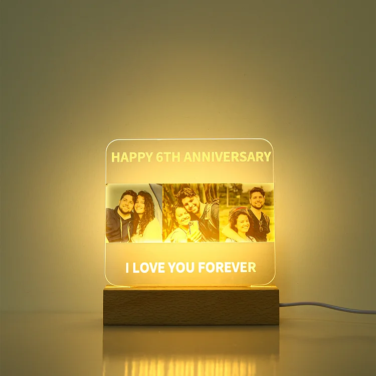 Lámpara 3D Ilusión Luz de noche LED 3 fotos Personalizadas con 2 textos