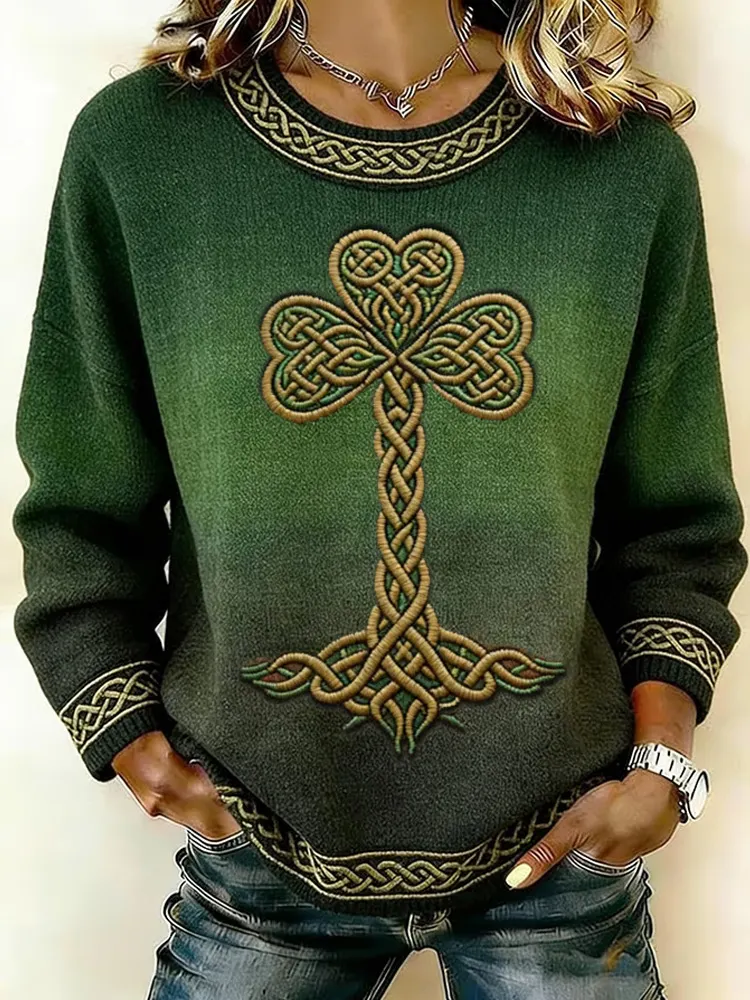 Women's Casual St. Patrick's Day Art Print Long-sleeved Sweater