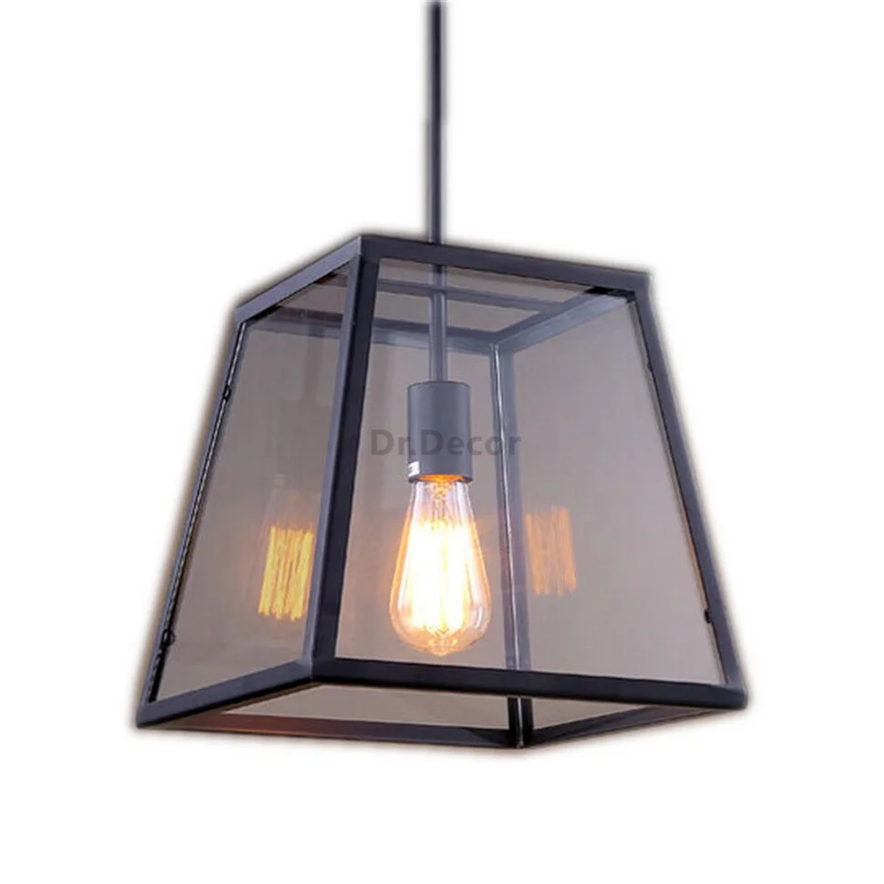 Nordic Vintage LED Pendant Lights Lighting Black Metal Glass Lampshade Hanging Lamp Restaurant Loft Indoor Lighting Pendant Lamp