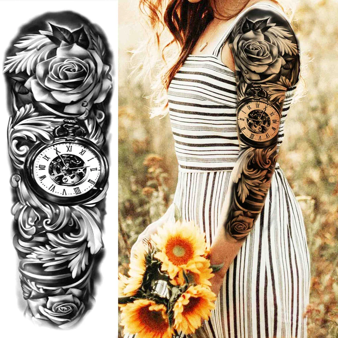Sexy Wolf Full Flower Arm Temporary Tattoo Stickers For Men Body Art Sleeve Tattoo Decals Girl Women Waterproof Tatoo Fox Legs