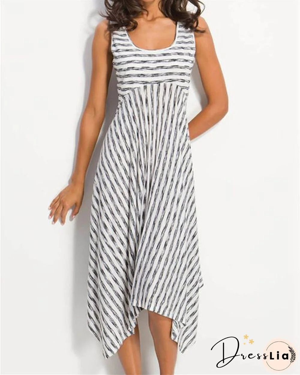 Women Midi Stripes Dresses A-Line Daily Cotton-Blend Printed Dresses