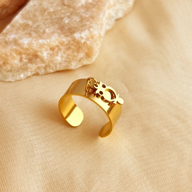 Retro Luxurious Minimalist Palm Tree Dragonfly 304 Stainless Steel 18K Gold Plated Hollow Out Charm Rings Open Rings