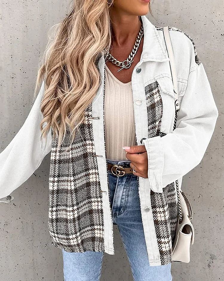 Denim Jacket Long Sleeve Check Button Down Shirt