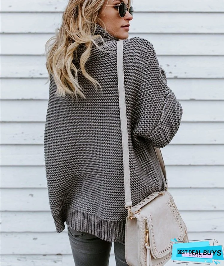 High-Neck Long Sleeves Knitting Sweater Tops