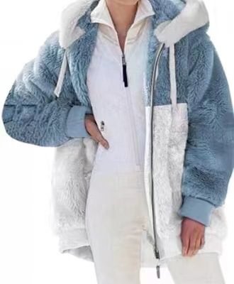 Solid Color Loose Plush Zipper Hooded Coat For Women