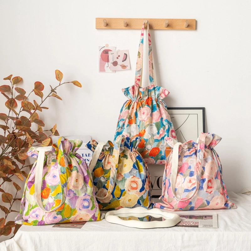 Women's Medium Cotton Color Block Vintage Style Classic Style Square Open Canvas Bag