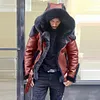 Men's Thick Leather Motorcycle Fur Hood Jacket Coat