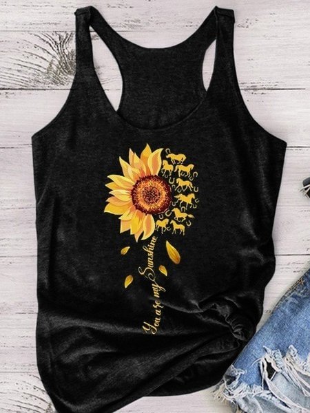 Bestdealfriday Sunflower Sleeveless Casual Vests Tops 9365621