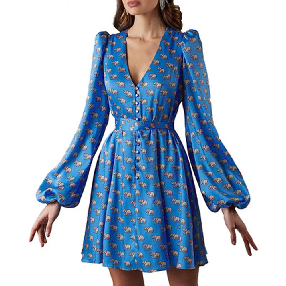 Spring Fashion  2021Elegant Women Satin Solid Long Sleeve Dress Button A-Line Mini Dress Casual Loose V-Neck Party Dress Vestido
