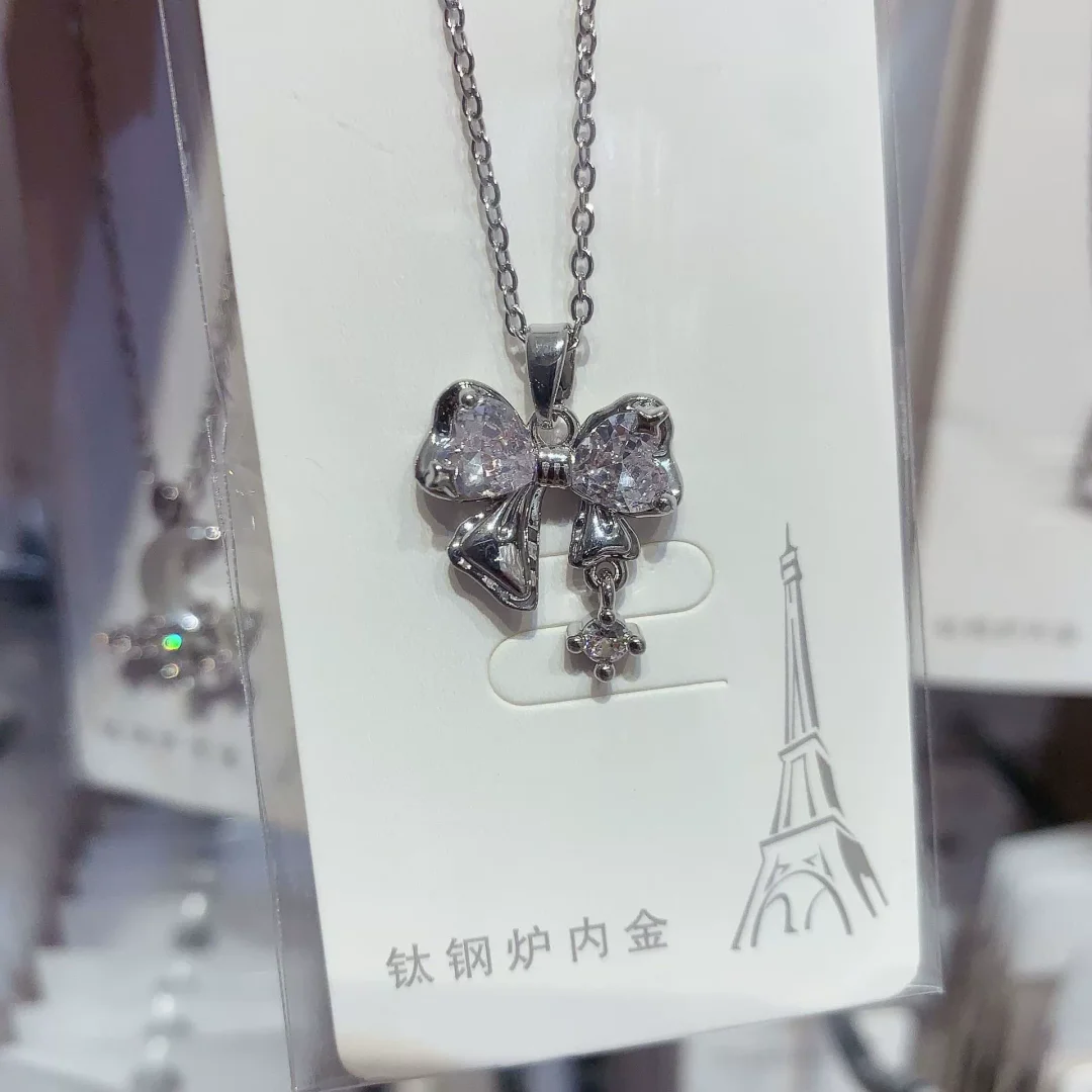 Ribbon, zircon, necklace