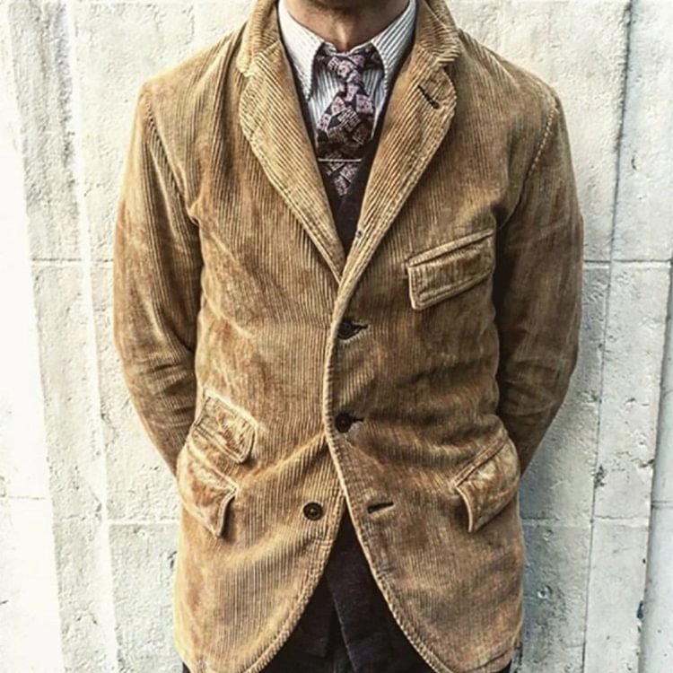 Men's retro solid color casual suit jacket